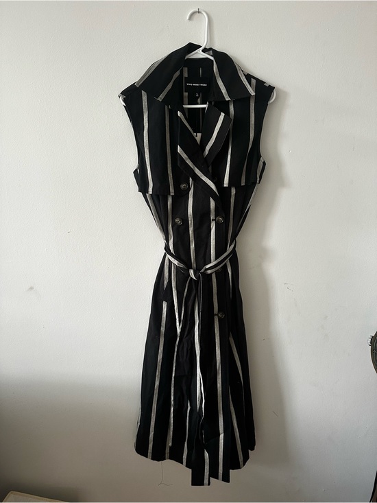 Who What Wear Dresses & Skirts - Who What Wear Black and White Striped Sleeveless Trench Midi Dress